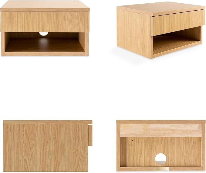 JONATHAN Y Ettore 15.71" Mid-Century Modern Floating Wall Mounted Nightstand with Soft-Close Drawer and Cable Hole, Light Oak (Set of 2) (NST2002C-SET2) - Image 6