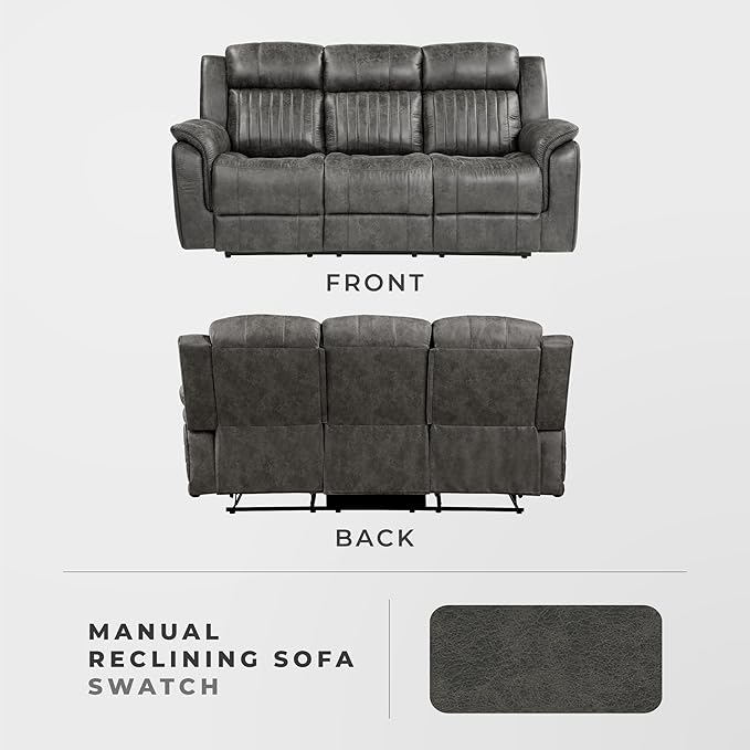 Lexicon 83.5" W Manual Double Reclining Sofa, Polished Microfiber Recliner Sofa, Pillow Top Arms, for Living Room, Apartment, Easy Assembly, Brownish Gray