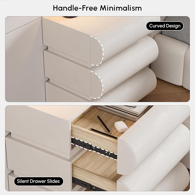 homary Smart Nightstands Set of 2 with Wireless Charging Station, USB & Type-C Ports, Faux Leather White Night Stands Modern Bedside Tables for Bedroom Storage, Fully Assembled - Image 8