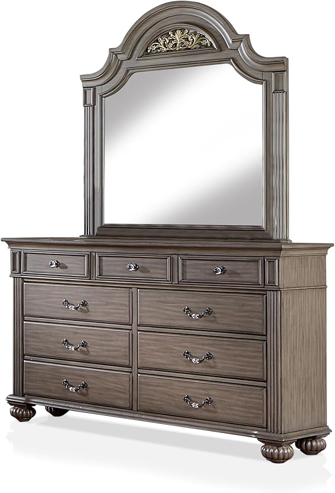 Furniture of America Malierd Traditional Wood 5-Piece Set, Panel California King-Size Bed, 3-Drawer Nightstands, Dresser and Mirror for Bedroom, Gray