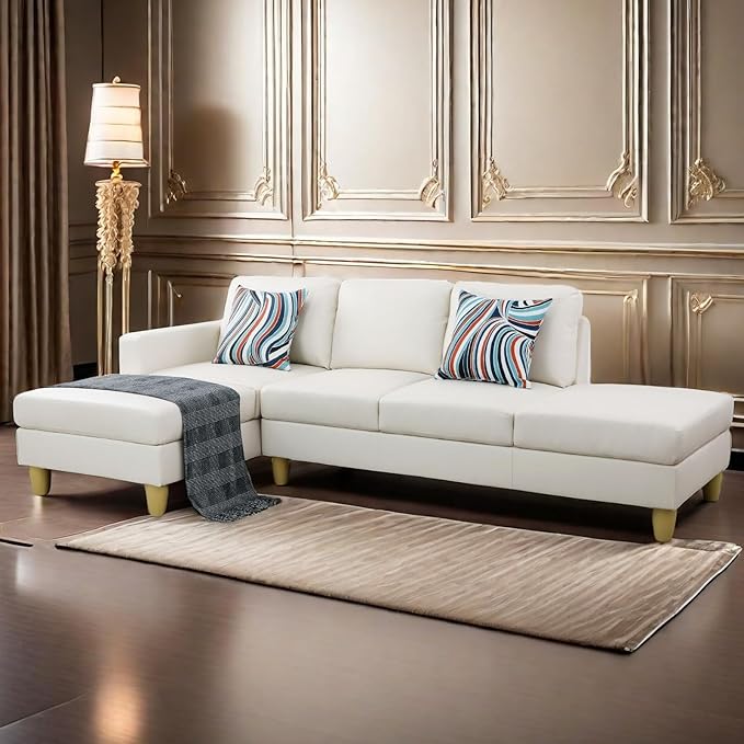 L Shaped Sectional Modern Sofa - Convertible Leather Sleeper Bed Couch Set with Reversible Chaise, Lounge Modular Cloud Couch for Living Room Apartment