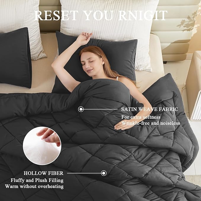 132x120 Alaskan King Comforter, Extra Large King Size Comforter Oversized, All Season Soft Lightweight Quilt Down Alternative Duvet Insert with 8 Corner Tabs(120x132, Black)
