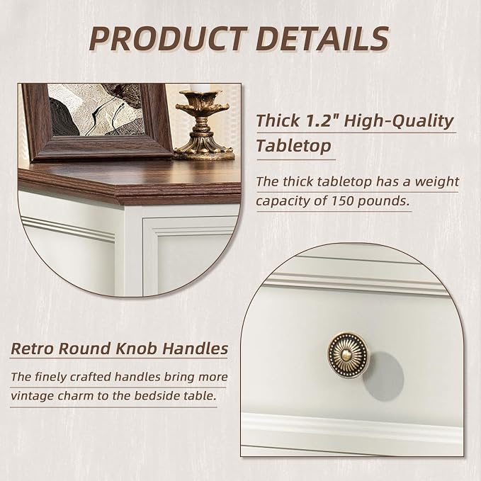 Joaxswe 24" Wide Farmhouse Night Stand Set of 2,Large End Table with 3 Drawers & Metal Handle,White Wood Dresser for Bedroom, Bed Side Table Chest of Drawers Cabinet, Nightstand for Living Room,Closet - Image 7