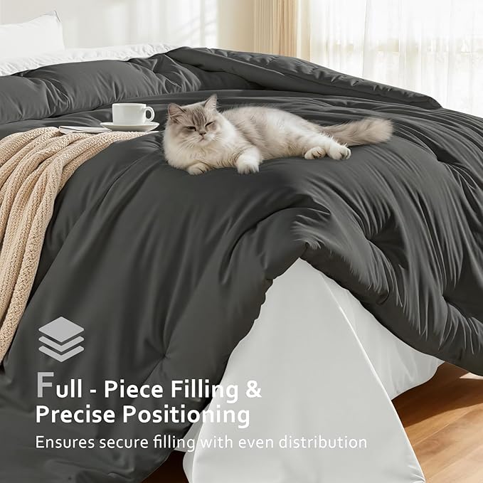Comforters Oversized Queen Size, All Season Quilted Bed Comforter, Ultra-Soft Down Alternative Duvet Insert with 4 Tabs, Lightweight Bedding Blanket - Machine Washable, Dark Gray