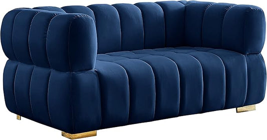 Meridian Furniture 670Navy-L Gwen Collection Modern | Contemporary Velvet Upholstered Loveseat with Deep Biscuit Tufting