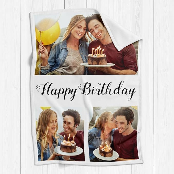 Printwoo Custom Blanket with Photos, Personalized Photo Blankets Using My Own Photos, Customized Blankets with Pictures, Personalized Gifts for Birthday, Anniversary