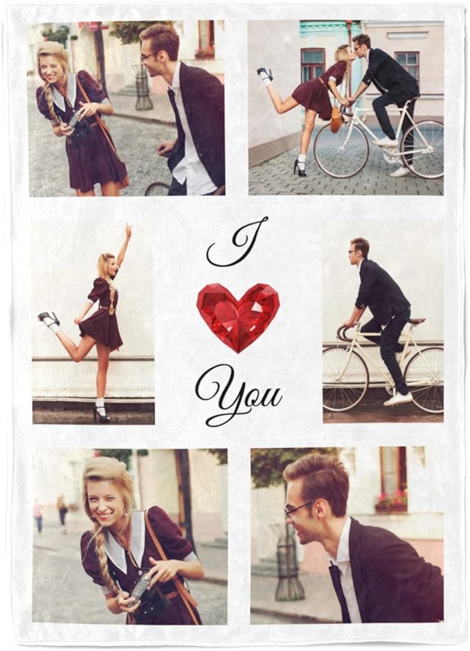 Printwoo I Love You Gifts for Couples, Custom Blanket with Photos, Personalized Blankets with Pictures, Photo Blankets Using My Own Photos, Personalised Gifts for Girlfriends, Boyfriends