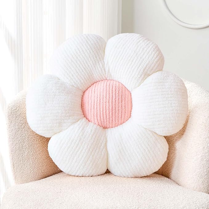 Kcvvcr Soft White Pink 14.9" Flower Pillow for Home Decor, Cute Shaped Floor Pillow Aesthetic Plush Decorative Pillow for Bed Sofa Couch