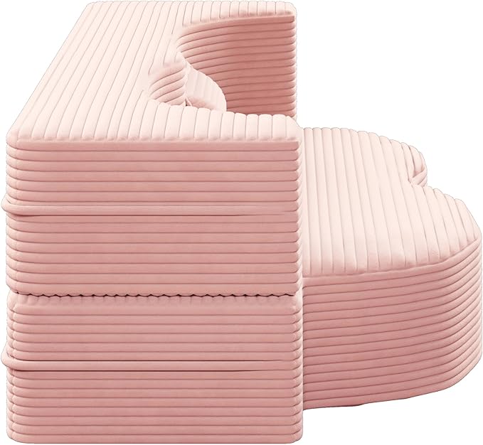 KEIKI Corduroy Floor Sofa Convertible Couch, Full Size 15" Foam Folding Mattress Sleeper Sofa Bed with 2 Pillows, Lounge Floor Couch for Bedroom & Living Room, Baby Pink