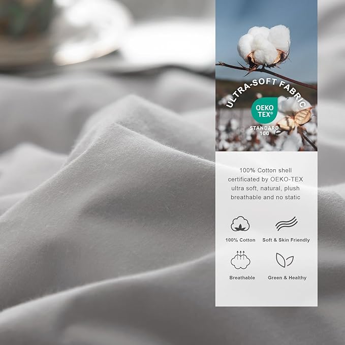 Royoliving King Size Feather Down Comforter Duvet Insert Grey - 100% Organic Cotton Shell - 750 Fill Power Hotel Collection with Corner Loops (106''×90'', 70oz)