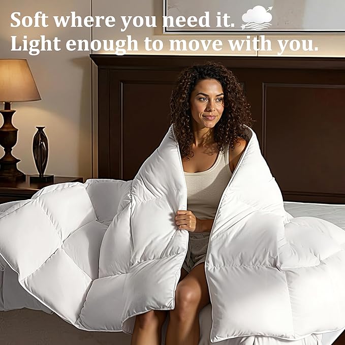 Goose Down Fiber Comforter King Size – All Season Naturally Breathable Duvet Insert,Cotton-Poly Blend Fabric, 8 Corner Tabs (White, King(106"x90"))