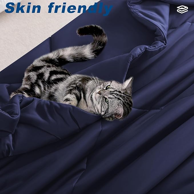 Cooling Comforter King Size, Double-Sided Cold Tech Fabric Quilted Bed Comforters Cooling Blanket for Hot Sleepers, Breathable Lightweight Summer Bedding, All-Season Ice Blanket, Navy Blue