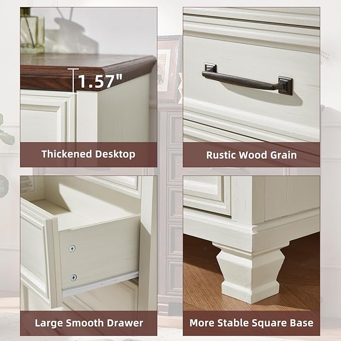 SAVOR LIFE Farmhouse Dresser and Nightstand Sets 3 Piece, 5/7 Drawer Dresser & 2 Drawer Nightstand Set, Rustic Wood Bedroom Furniture Set for Home, Bedroom, Hallway, White