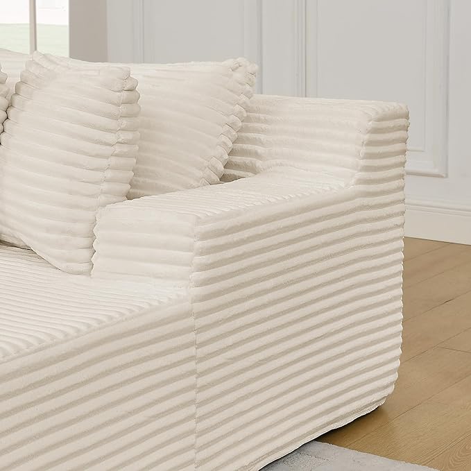 Fluffy Corduroy Double Chaise Lounge Daybed 83-Inch Oversized Loveseat Sleeper Sofa Bed,Boneless Love Seat Recliner Sleeper Couch Full Foam Floor Cloud Sofa Chaise W/6 Pillows for Living Room Bedroom