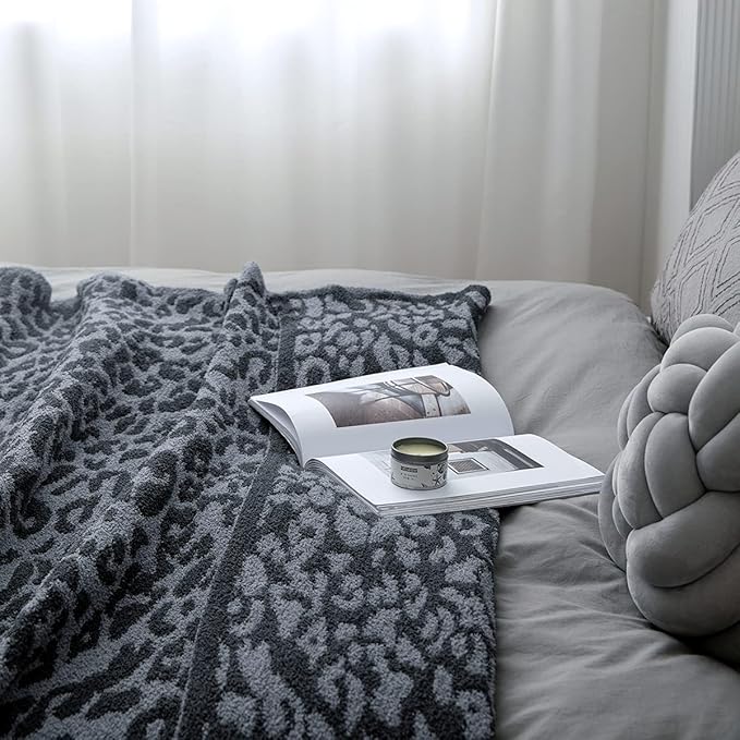 MH MYLUNE HOME Large Soft Micro Plush Leopard Blanket (71x78 inch, Dark Blue | Charcoal Grey) Warm Reversible Cheetah Blanket Leopard Pattern Throw for Sofa Couch Bed