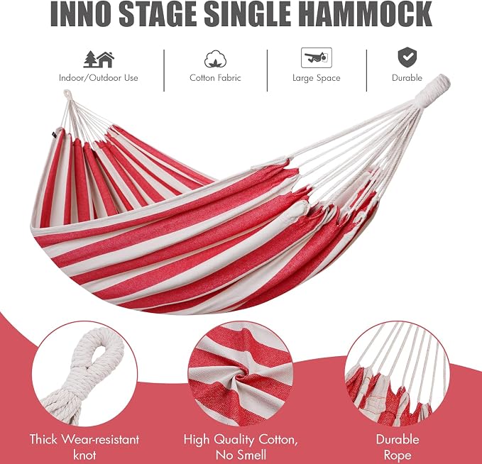 Brazilian Double Hammock 2 Person with Tree Straps, Cotton Hammock with Carrying Bag - Woven Hammock for Patio, Backyard, Porch, Outdoor and Indoor Use - Soft Cotton Fabric Hammocks - Image 6