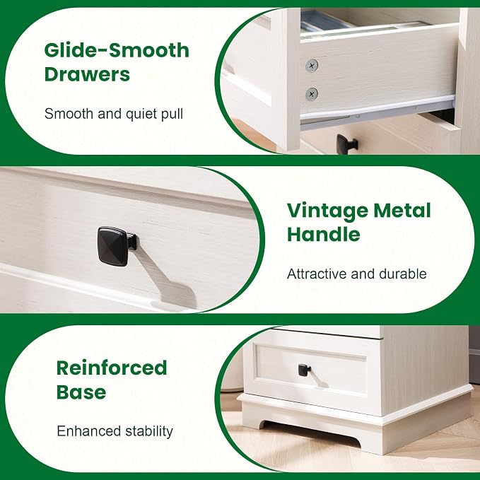 20-Inch Wide Modern Nightstand with Charging Station, End Table with 3 Large Drawers, Simple Design Bedside Table for Bedroom and Office,White(Single Piece) - Image 5