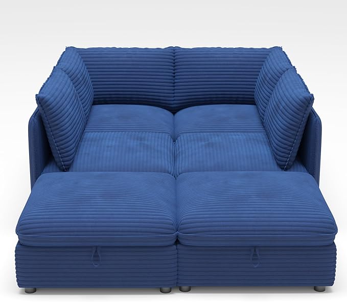 ERYE Modern Modular Storage Sectional Sofa, U/L Shaped Corduroy Modular Sofa Couch W/Movable Ottoman & Seat, 4 Seater Corduroy Upholstered Sofa Couch for Living Room