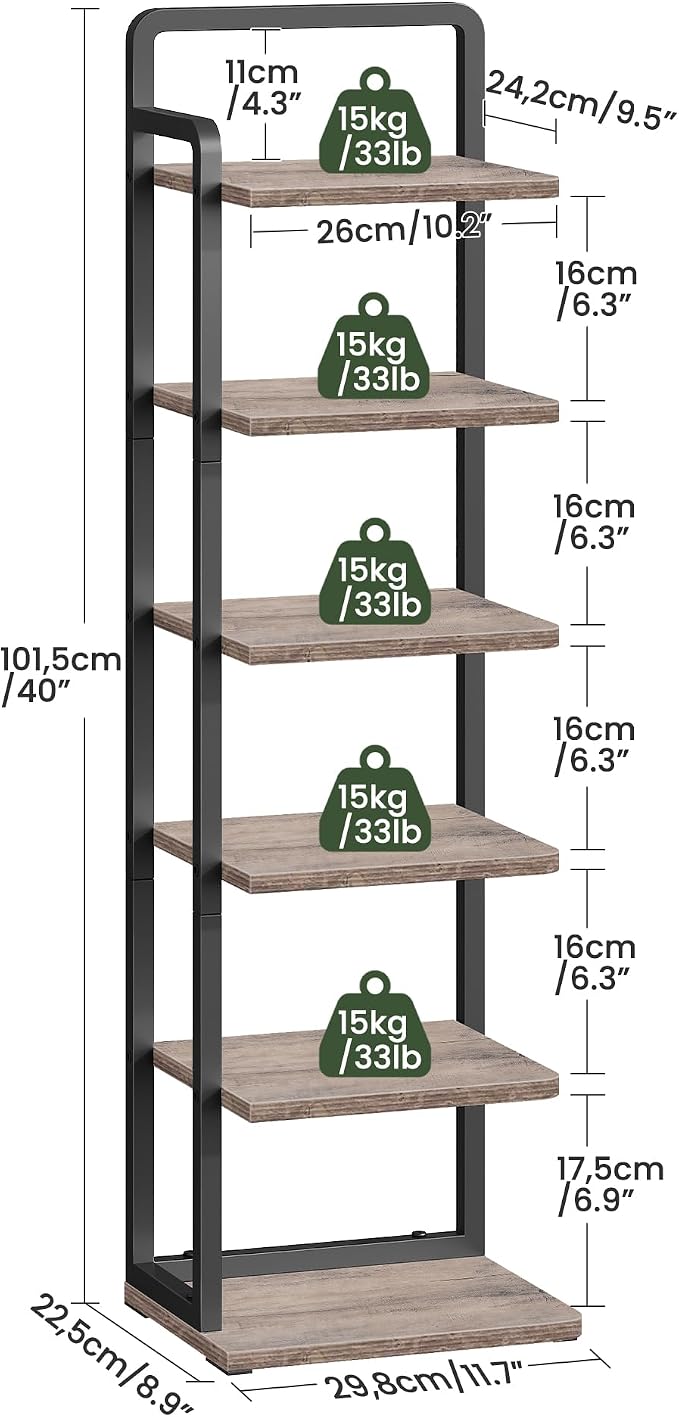 CHOEZON 6-Tier Vertical Shoe Rack, Narrow Shoe Tower, Corner Shoe Storage Organizer, Shoe Shelf, for Small Spaces, Industrial Style, for Entryway, Hallway, Living Room, Greige and Black TXJ06BG - Image 8
