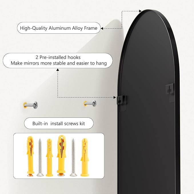 Arched Wall Mirror for Bathroom,Mirrors for Wall,30"x55",Vanity Mirror for Bedroom Dresser, Entryway, Living Room, Metal Frame,Hanging or Leaning Against(Black) - Image 9