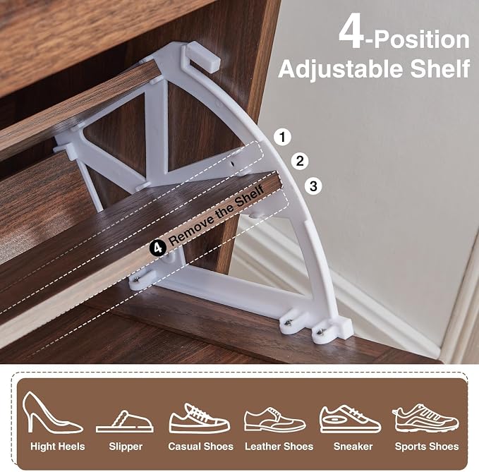 Barnyatoh Shoe Storage Cabinet,Farmhouse Shoe Organizer with 4 Flip Drawers & Barn Door Design,Freestanding Hidden Slim Narrow Shoe Rack Cabinet with Open Shelves for Entryway,Foyer,Hallway,Walnut - Image 4