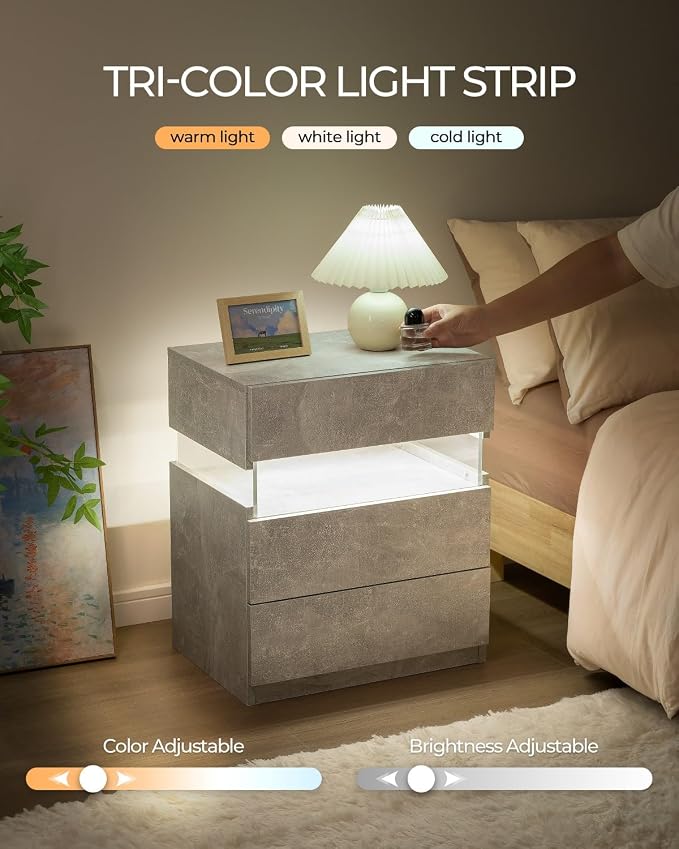Bingoday LED Nightstands Set of 2 LED Bedside Tables with 3 Drawers Modern Night Stand with Acrylic Board Night Stand Set 2 for Bedroom - Image 5