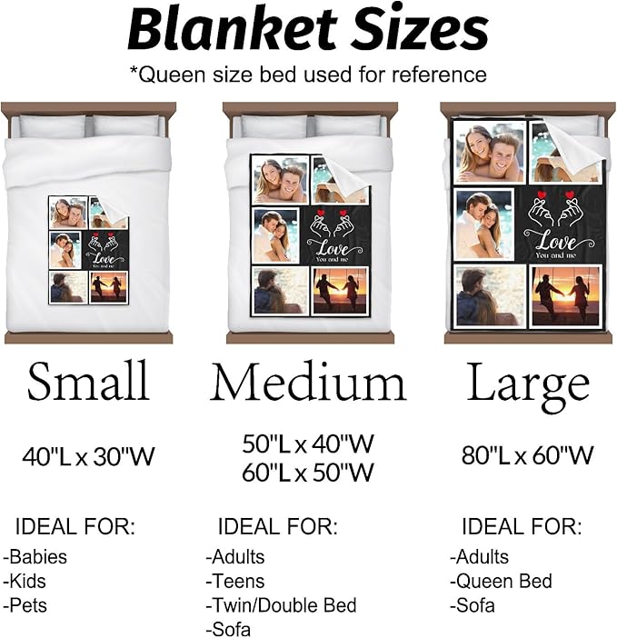 Printwoo Custom Blankets with Photos, Personalized Photo Blankets Using My Own Photo, Personalized Gifts for Boyfriends Girlfriends Dad Mom