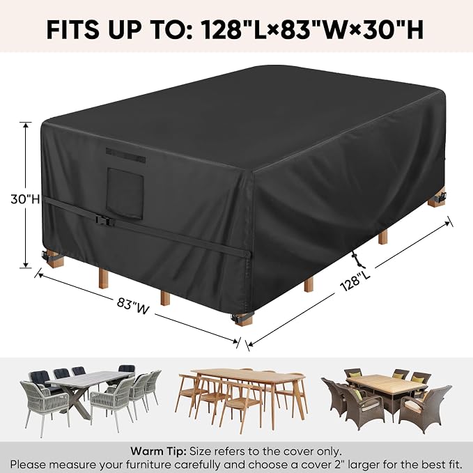 BALEINE Patio Furniture Covers, Outdoor Furniture Covers Waterproof, Heavy Duty Oxford Patio Table Cover for Outdoor Table, Chair, Sofa, Desk (Black, 128"L x 83"W x 30"H) - Image 2