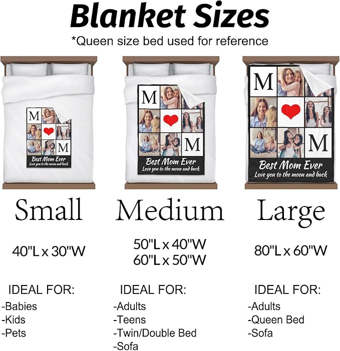 Printwoo Custom Photo Blanket Personalized Picture Blankets Birthday Gifts for Mom from Daughter Son Customized Gifts for Mom Grandma Wife