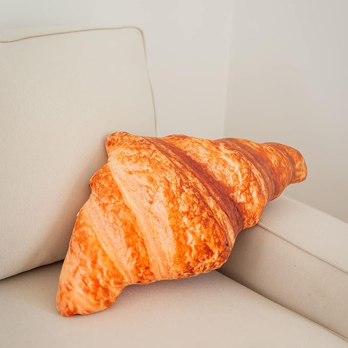 Much Comfort 33" 3D Flaky Croissant Throw Pillow - Made with Super Soft & Ultra Premium Fabric - Cute, Comfortable, Plush, Stuffed French Loaf Bread Toast Cushion for Home Decor - Funny Gift - Large