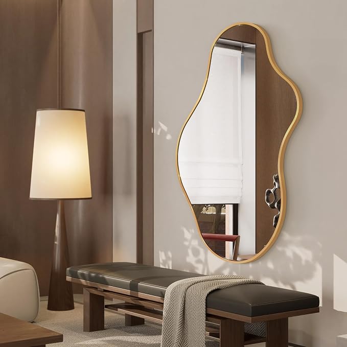 Dorlicecass Bathroom Mirrors for Over Sink - Long Wall Mirrors Decorative 24"x 43" Asymmetrical Abstract Aviation Aluminum Alloy Frame Unique for Bedroom, Living Room, Cloakroom, Entryway Gold - Image 9