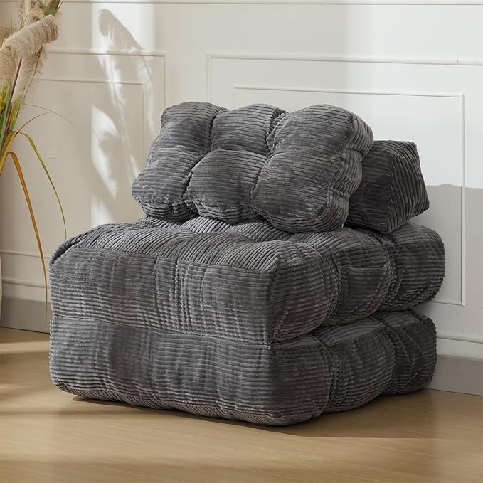 Garvee Folding Sofa Bed, Convertible Sleeper Chair with Pillow Foldable Mattress with Back Support, Boneless Fold Out Chair Bed Comfy Floor Sofa Lounge for Living Room, Bedroom, Dark Gray, Single