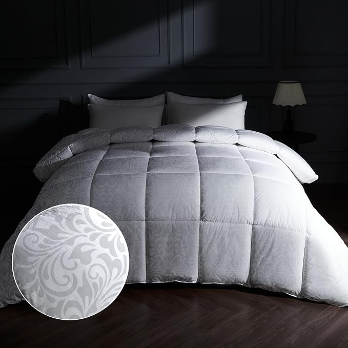 puredown® Goose Feather Comforter,Duvet Insert, Gusseted Ultra-Soft Noiseless Shell Medium Warmth Bedding Comforters (White-All Season, King)