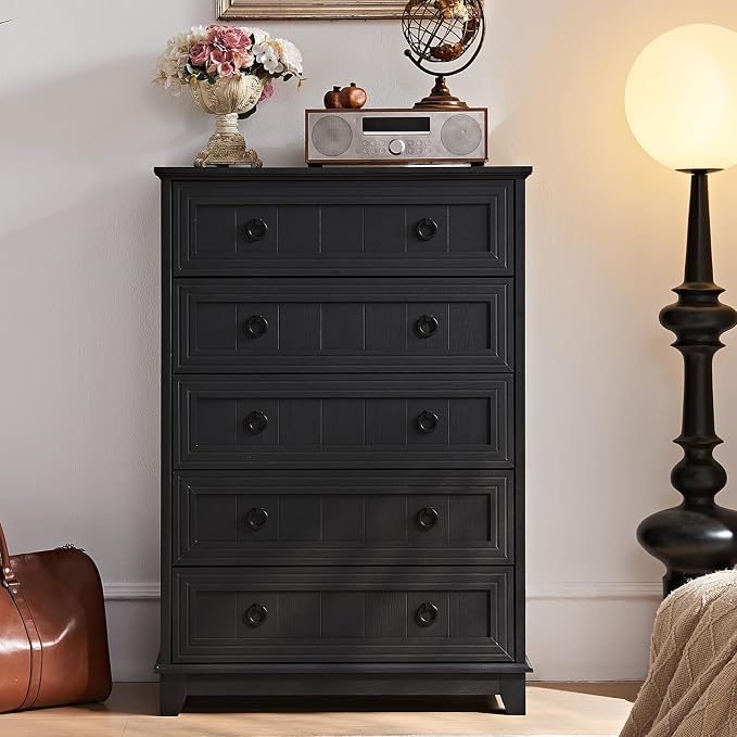 Joaxswe Farmhouse 5 Drawer Dresser for Bedroom Set of 2, 42" Tall Small Dressers & Chest of Drawers, Rustic Wood Dresser with Metal Handle, Storage Organizer Closet for Living Room, Hallway,Entryway - Image 6