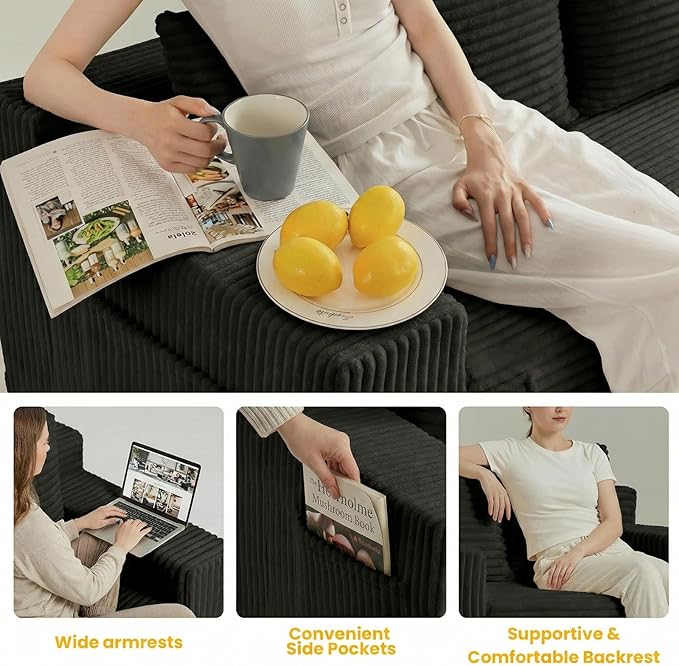 Boneless Couch Sleeper Sofa Bed: 3-in-1 Convertible Sofa Bed with Side Pockets & Handle,Pull Out Couch with 3 Pillows,Folding Futon for Small Space,Living Room & Bedroom