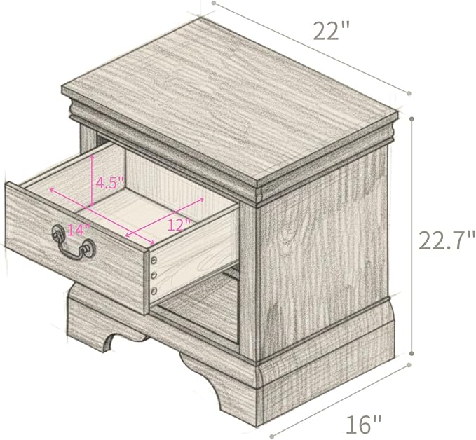 Henf Nightstand with 2 Drawers Traditional Side Table for Small Space, Bedside Table with Metal Ring Handle, Small Wooden Night Stand for Bedroom Furniture, White - Image 2