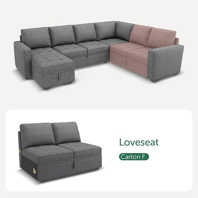 HONBAY Modular Sectional Sleeper Sofa with Pull Out Bed, Loveset Chair for Sectional Couch, Grey