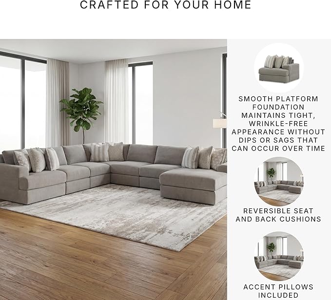 Signature Design by Ashley Casual Avaliyah U-Shape Left-Arm Facing 7-Piece Sectional with Chaise and Reversible Cushion, Gray