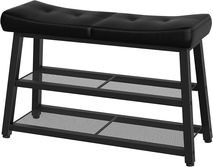 YATINEY Shoe Bench, 3-Tier Shoe Rack, Entryway Bench with Storage and Cushion, for Hallway, Foyer, Bedroom, Black HX02BB by Yatiney