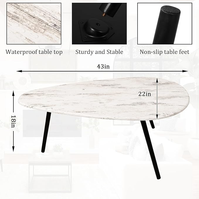 Coffee Table Modern Oval Coffee Tables Retro Center Table for Small Space Mid Century Rustic Accent Table for Living Room Home Office, Easy Assembly 22" D x 43" W x 18" H