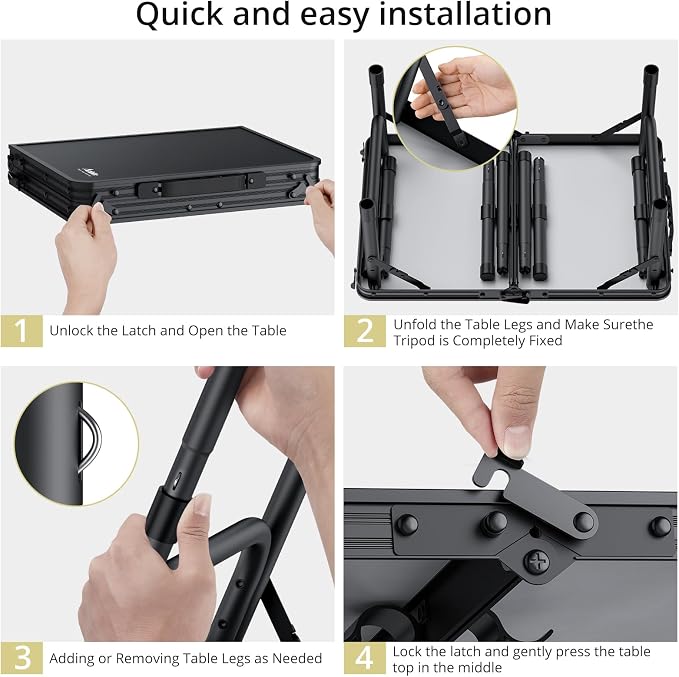 Anbte Folding Camping Table with Storage Net, Pure Black Aluminum 2ft Picnic Table 23.2" x 16" Outdoor Table Adjustable Height Max 27.5", Lightweight, Waterproof, Portable Handle for Travel Cooking - Image 9