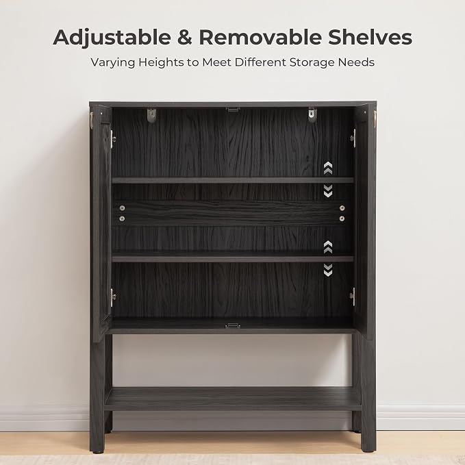 SICOTAS Shoe Storage Cabinet for Entryway - 5 Tier Rattan Entry Shoe Organizer Cabinet with Shelves & Doors, 2 Pieces Farmhouse Boho Tall Shoe Rack for Hallway, Living Room, Closet (Obsidian) - Image 4