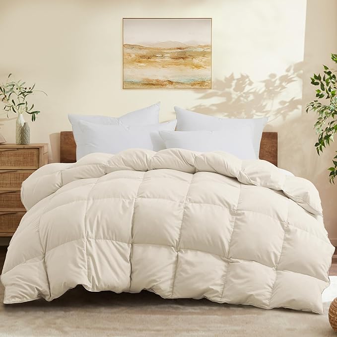 Joysoul King Size Down Comforter - All Season Ultra Soft Goose Down & Feather Fiber Fill, Luxury Hotel Cream Duvet Insert with Corner Tabs (104" X 88")