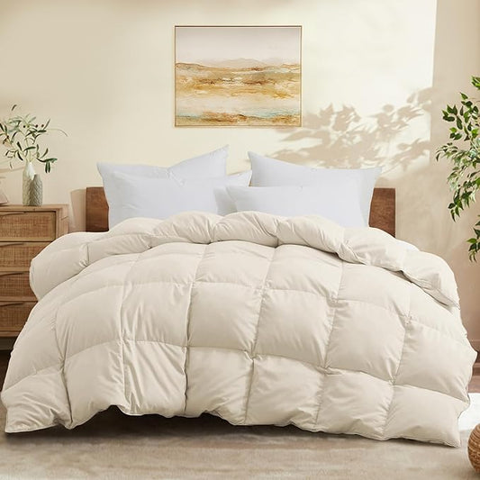 Joysoul King Size Down Comforter - All Season Ultra Soft Goose Down & Feather Fiber Fill, Luxury Hotel Cream Duvet Insert with Corner Tabs (104" X 88")