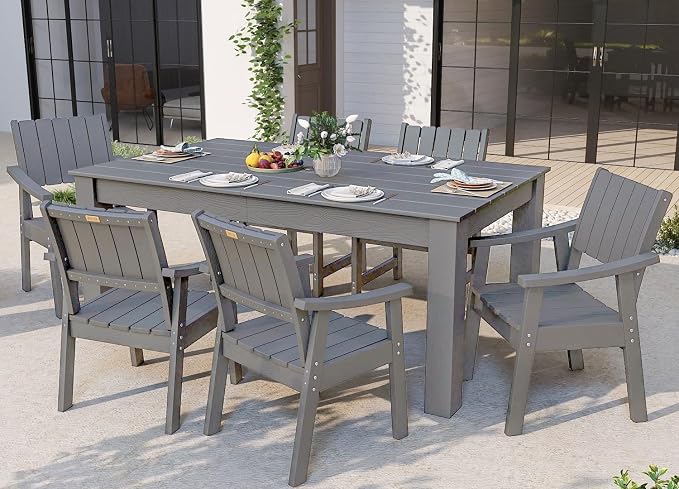 ZHUSI Patio Table and Chairs Set,HDPE Outdoor Dining Set with Umbrella Hole for Backyard, Poolside, Porch,All Weather,Grey - Image 3