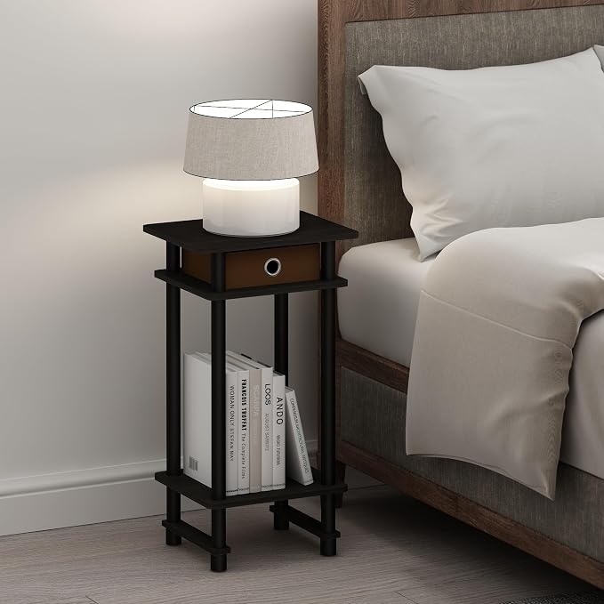 Furinno Turn-N-Tube Tall Nightstand with Bin, 1-Pack, Plastic Poles, Espresso/Brown - Image 3
