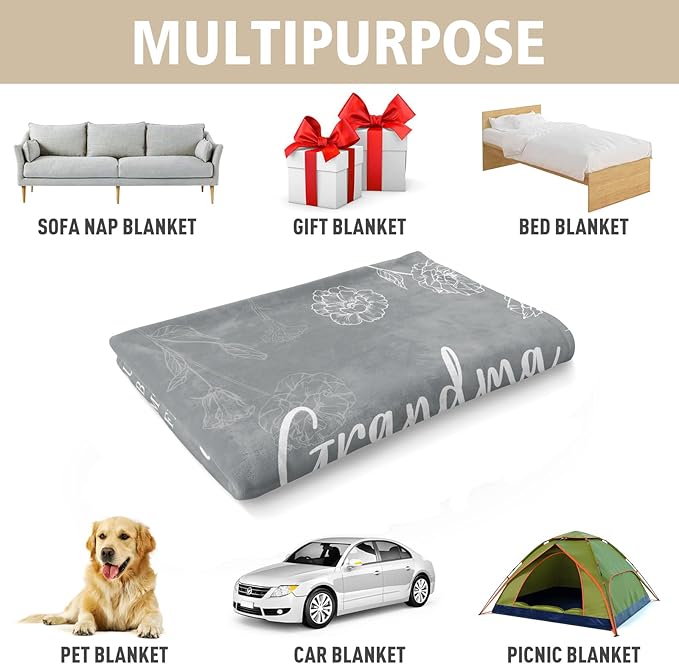 Mothers Day Grandma Gifts, Birthday Gifts for Grandma from Grandkids, to My Grandmother Soft Throw Blanket 60" x 80", Grey