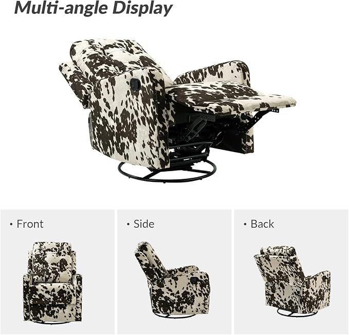 HULALA Home Recliner Chair Modern Printed Fabric for Living Room, Wingback Rocker Recliner Sofa Comfy Armchair 360 Degree Swivel, Nursery Rocking Chairs with Adjustable Backrest & Footrest/Brown