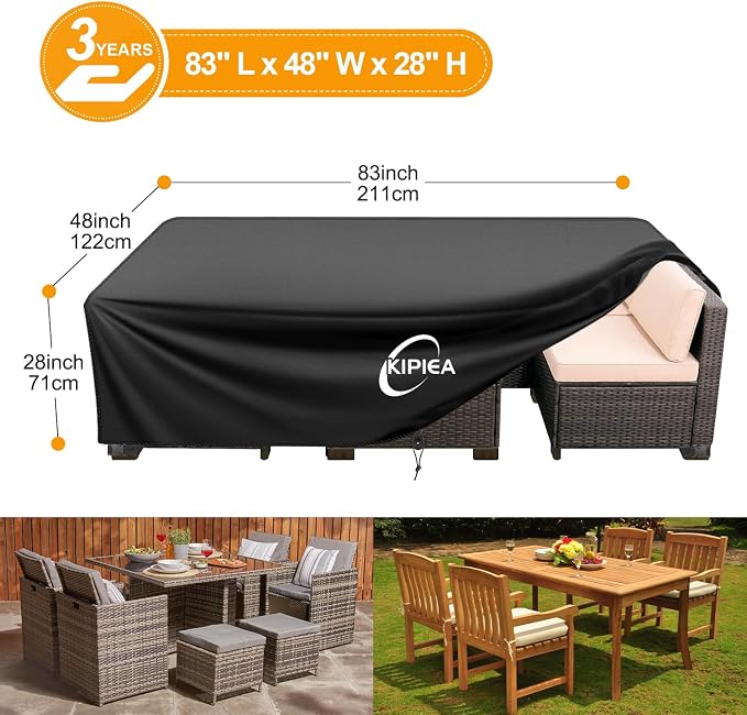 Kipiea Outdoor Furniture Covers Waterproof, 420D Heavy-Duty Patio Furniture Set Covers, No Tears Anti UV No Fading (83" L x 48" W x 28" H) - Image 2