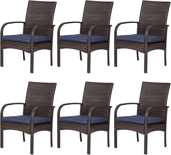 Outdoor Wicker Rattan Chairs Patio Furniture Sets with Cushions, 350lbs Capacity, All-Weather Rattan Sofa Set for Garden, Porch, Backyard, 6PCS, Brown by SAILARYPatioFurniture